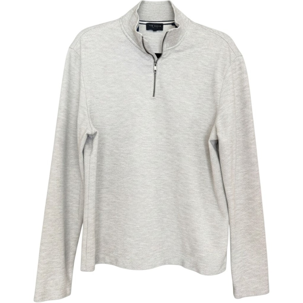 Ted Baker Quarter Zip Pullover Men Size 3 Gray Textured Knit Mock Neck Sweater